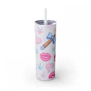 Kush Kiss Confetti Skinny Tumbler with Straw 20oz Cute Drinkware Cup