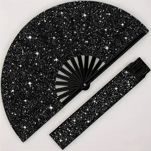 Glitter Folding Hand Fan, 1 Count Lightweight Collapsible Handheld Fan for Costume Party, Party Decoration Supplies for EDM, Music Festival, Club, Dance, Party Event Props, Party Favor, Accessory