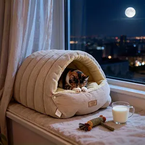 Detachable Washable Large Thickened Winter Warm Closed Cat House Dog Bed Pet Nest, All-Season Universal Pet Shelter