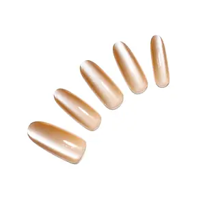 Moonlit Beige – Long Oval Beige Nude Press-On Nails