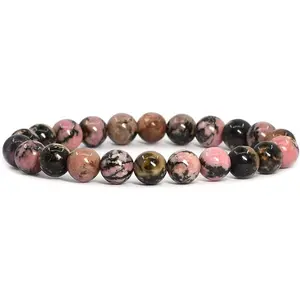 Natural Matrix Rhodonite Gemstone 8mm Round Beads Stretch Bracelet 7 Inch Unisex