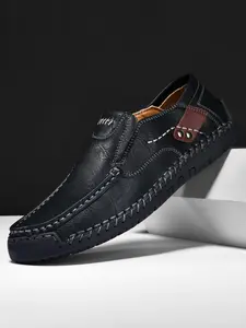 Men's Large Size Retro Casual Shoes, Hand-Stitched Slip-On Low Top, Fashion PU Leather Oxfords, PU Leather Loafers, Comfortable All-Season Outdoor Wear