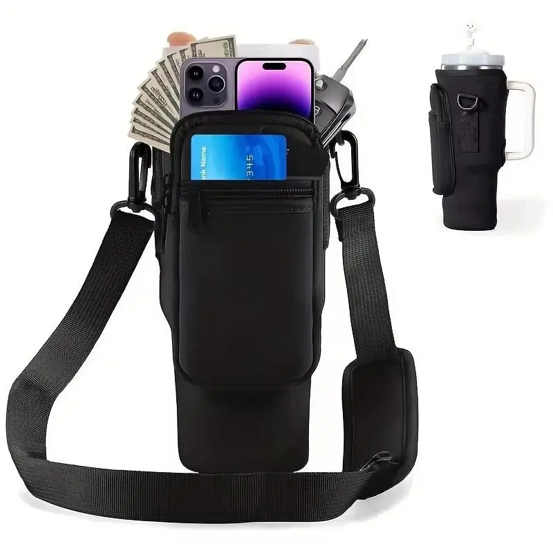 Water Bottle Carrier Bag, 1/2/4 Counts Tumbler Cups Holder with Adjustable Shoulder Strap, Water Bottle Carrier with Phone Pouch for Outdoor Hiking, Travel, Drink Carrier