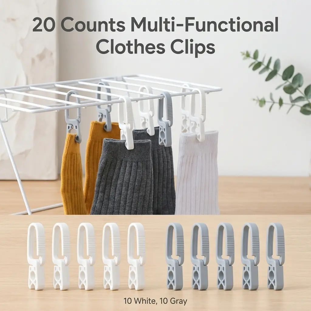 20 Counts Windproof Clothespins, Non-slip Plastic Clothes Clips for Household Laundry Drying. Strong Grip in Windy Weather. Keeps Towels and Shirts on Line