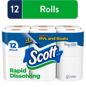 Scott Rapid-Dissolving Toilet Paper for RVs & Boats, 12 Double Rolls
