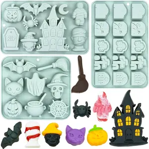 Halloween Molds for Baking 3PC, Haunted Tombstone Chocolate Mold with Pumpkin Witch Web Bat Designs for Candy Cookie Pudding Cake Cupcake Jelly Ice Cube Candle Soap Resin