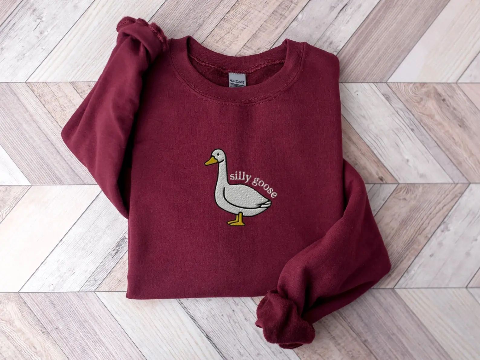 Silly Goose Embroidered Sweatshirt, Funny Bird Crewneck, Whimsical Animal Apparel, Cozy Everyday Gift