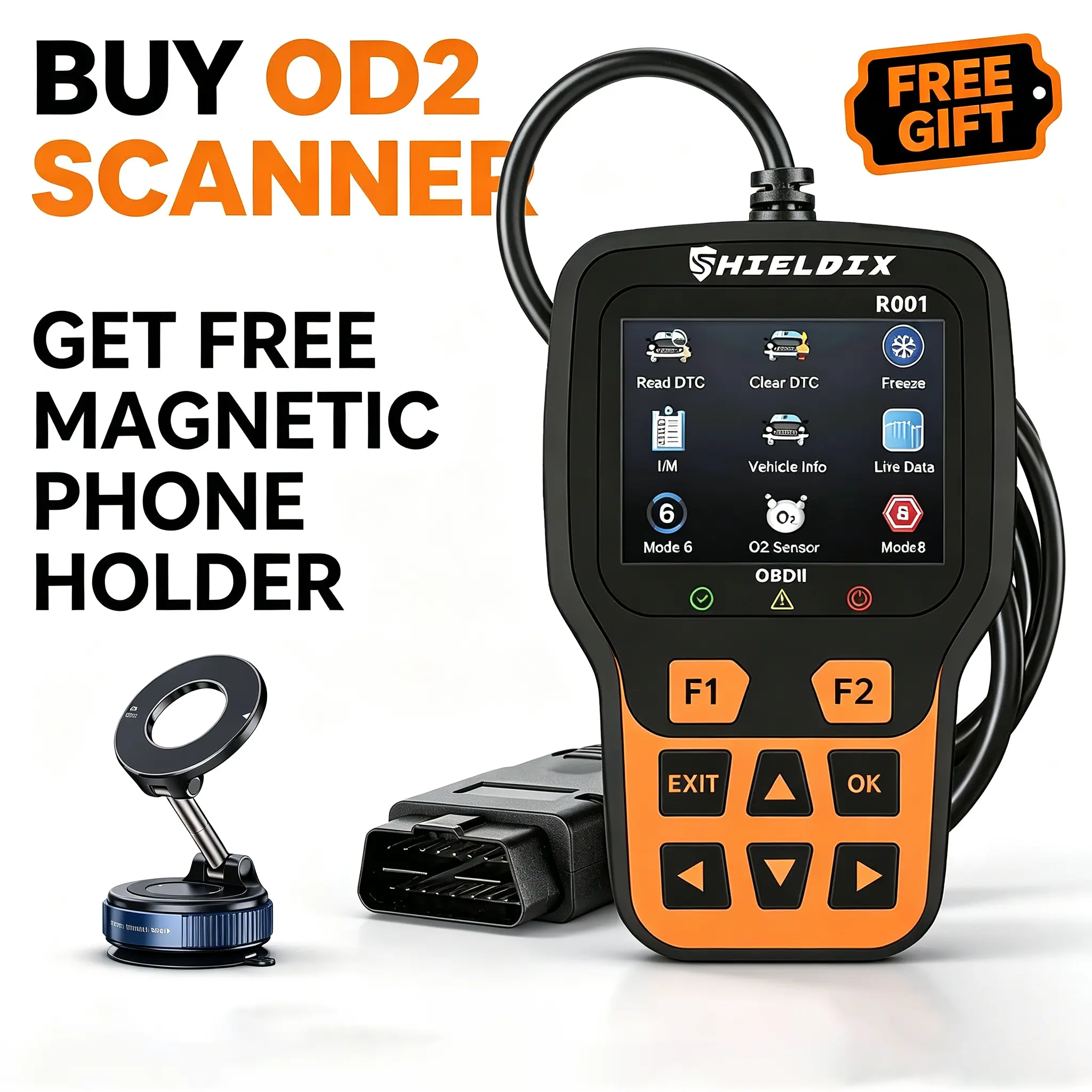 R001 Professional OBD2 Scanner – Check Engine Light Code Reader, Live Data, Read & Clear Codes, Battery Voltage Test, I/M Readiness, OBDII Diagnostic Tool for Most OBDII & CAN Vehicles Since 1996