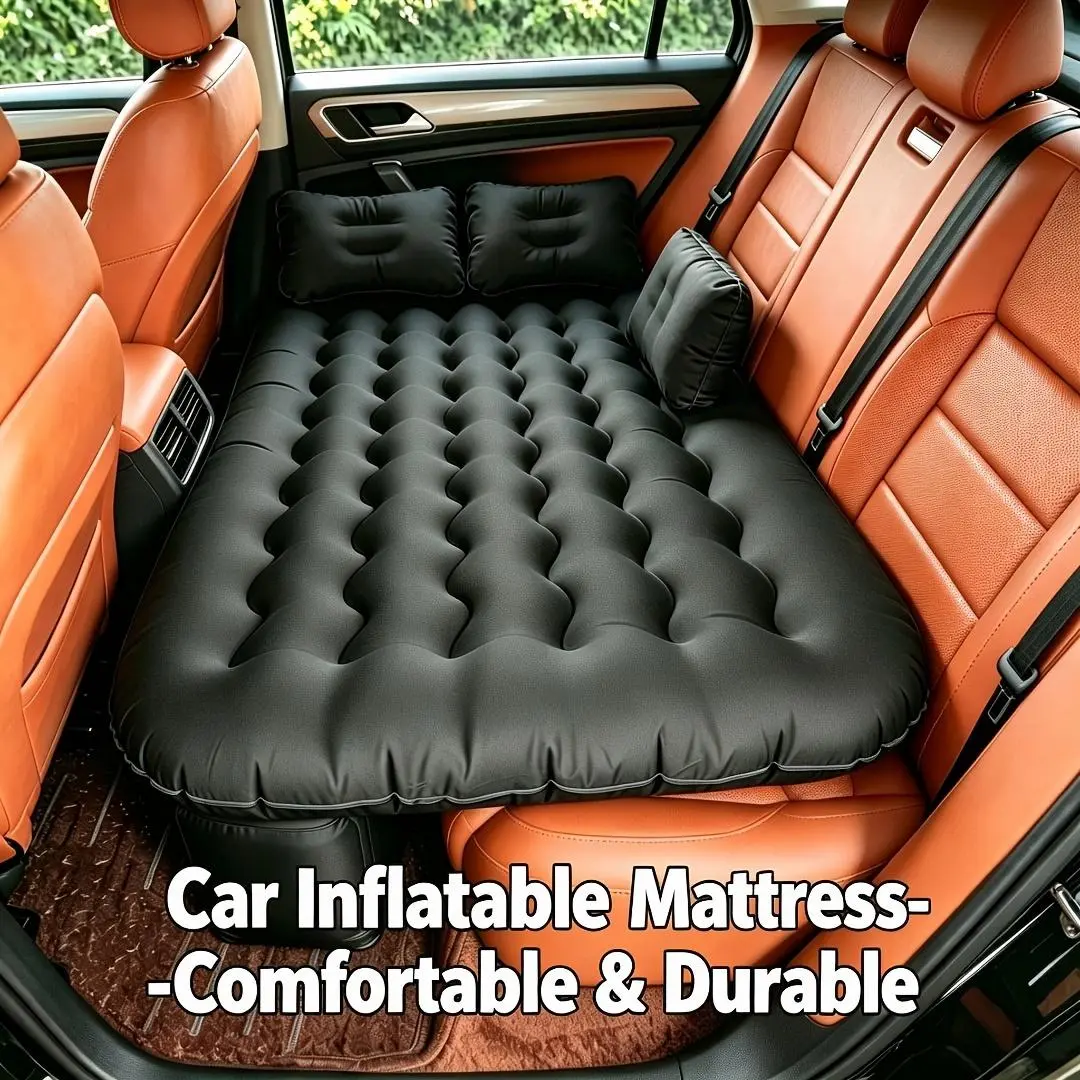 Outdoor Inflatable Bed -1 Portable Inflatable Car Mattress, Including Repair Additions And Storage Bag, Made of PVC Material, Available in Light Beige/Blue/Black/Gray Colors, SUV Inflatable Bed, Suitable for Rear Seat Sleep, Outdoor Camping Travel