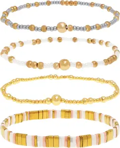 Tila Flat Seed Beads Stack Bracelets Set for Women, Boho Handmade Miyuki Glass Colorful Beads Friendship Stretch Bracelet Holiday Prom  .