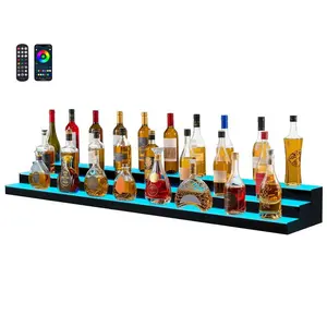 VEVOR LED Lighted Liquor Bottle Display, 3-Tier 70 Inch, Illuminated Home Bar Shelf with RF Remote App Control, 7 Static Colors, Acrylic Lighted Whiskey Shelf for 52 Bottles, Powered by Adapter Only