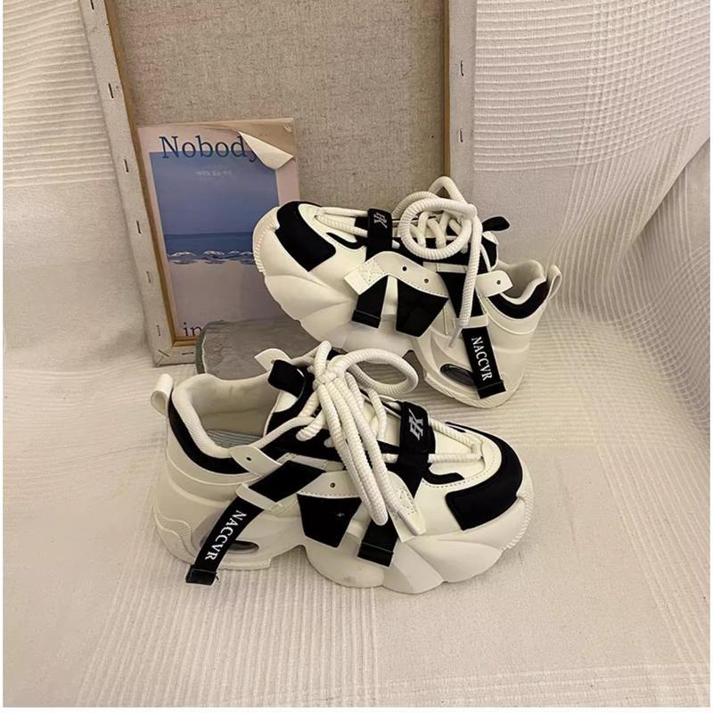 2025 Spring Thick-Soled Height-Increasing Dad's Shoes for Women, Unique Design, Versatile Sports Casual Sneakers Beige Black
