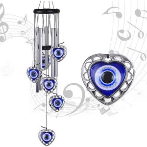 Aluminum Wind Chimes with Evil Eye Motif Pendant - Indoor and Garden Decoration for Sports & Outdoor, Camping & Hiking Hammock Spaces