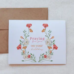 Orange & White “Praying for You” Catholic Birthday Card