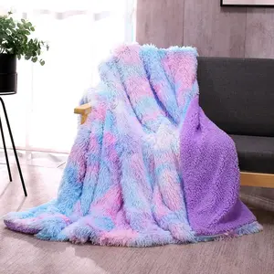 Faux  Throw Blanket, Tie Dye Fluffy Blanket, Super Soft Purple Blanket for Girls, Luxury Cozy Warm Plush Thick Sherpa Throws for Bed Couch Living Room (Purple, 50X60 inches)