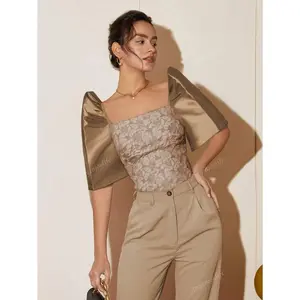 Amyenjoylife Women's Modern Elegant Filipiniana Attire, Casual Short Sleeve Blouse