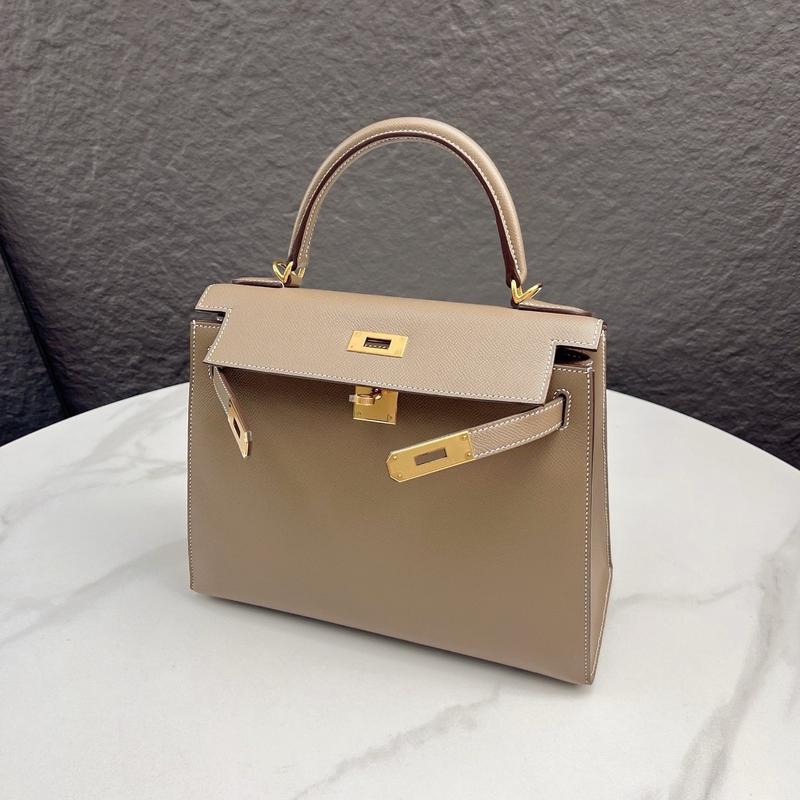 Pre-owned HERMÈS Leather tote bags Hermes Kelly 28 Epsom 18 Etoupe (mk103369)