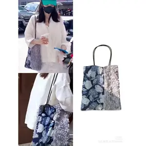Vintage Fairy Single Shoulder Underarm Bag New Chinese Style Handmade Lace Hydrangea Canvas Tote Bag