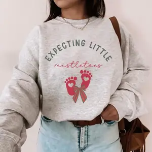 Expecting Little Mistletoes Christmas Pregnancy Announcement Sweatshirt - Cute Holiday Baby Reveal Shirt Festive Mom To Be Maternity Tee Cozy Winter Announcement Outfit