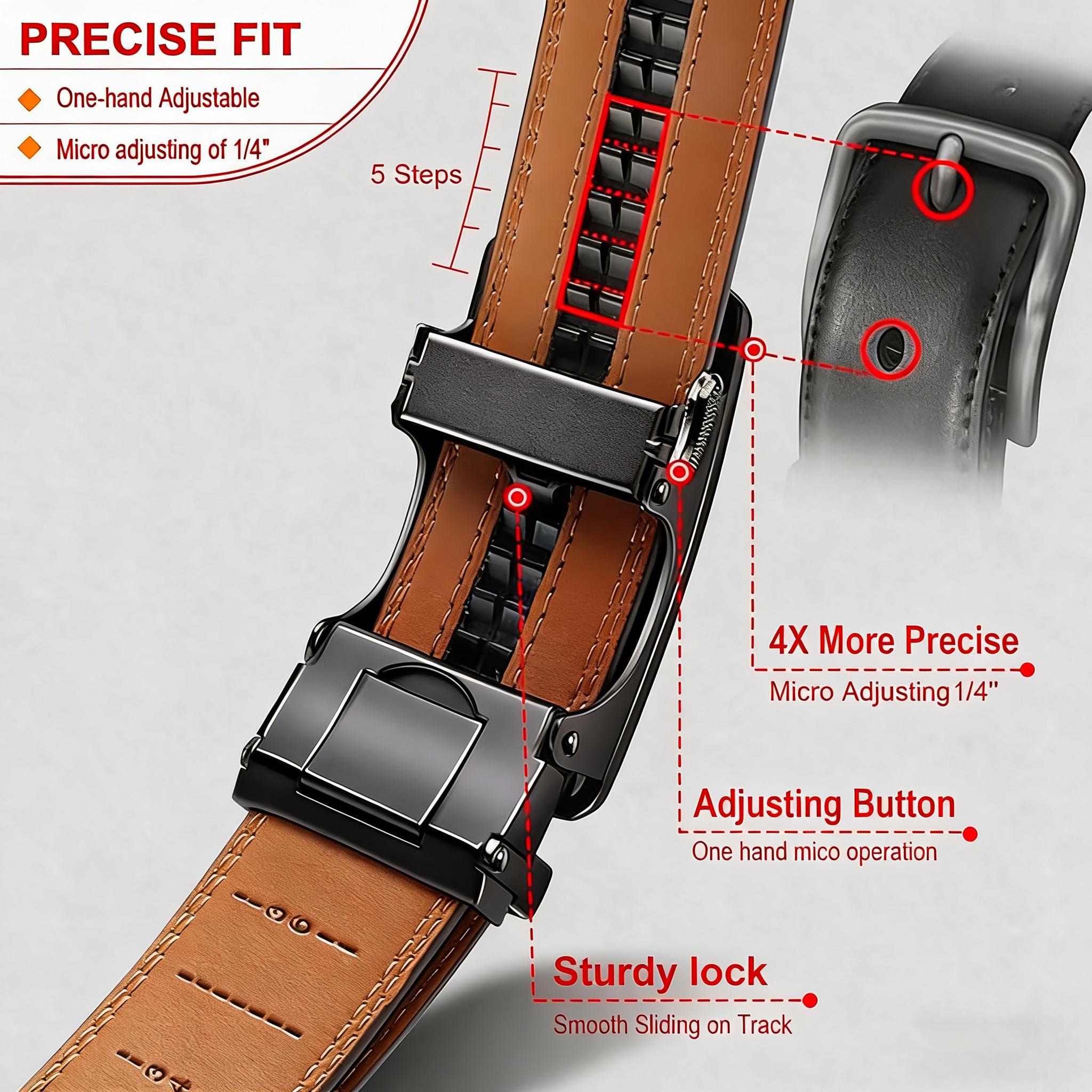 Men's Trimmable Size Genuine Split Leather Belt, Ratchet Buckle Automatic No-Hole Adjustable Belt for Casual, Business Wear