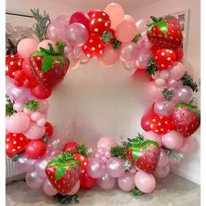 125pcs Strawberry Balloon Arch Kit-Pearl Pink and Red 18inch Size Foil Balloons Garland Kit for Berry Sweet One Girl Theme Shower Shortcake Birthday Party Decorations