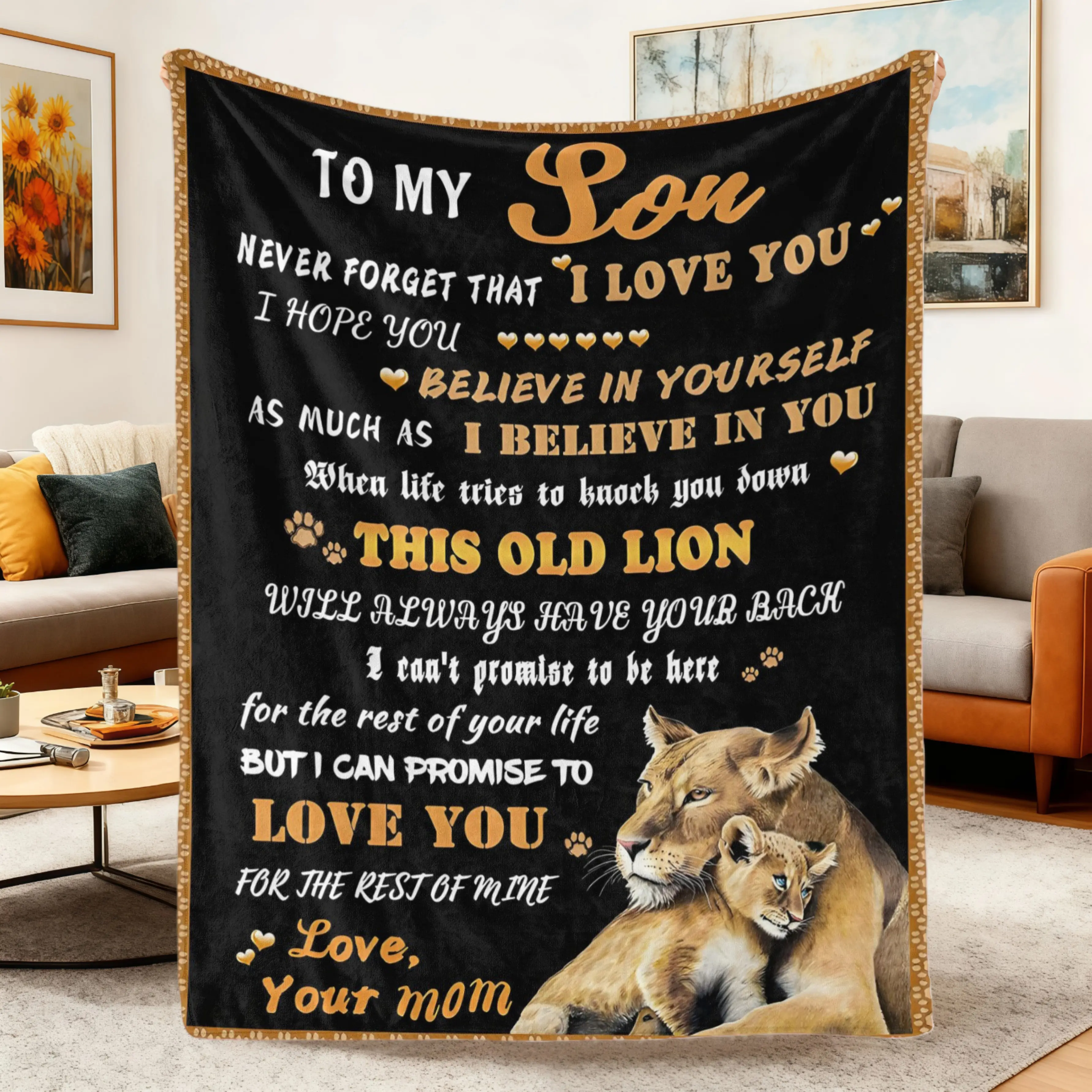 To My Son Lion Letter Blanket from Mom Dad,Funny Lion Flannel Throw Blanket,Soft Cozy Animal Blanket for Couch Bed Sofa,Warm Lightweight Meaningful Gift for Son