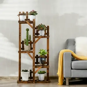 5-Tier Outdoor Shelves Flower Rack Wood Plant Stand Display Storage Organizer