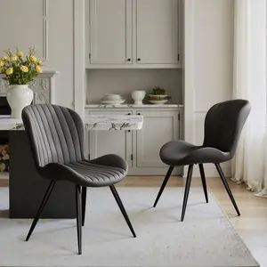 Dining Chairs Set of 2, Modern Kitchen Chairs with Backrest and Metal Legs, 19" Seat Height,Black