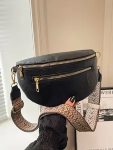 Bohemian Women's Fashion Shoulder Bag, Vintage Outdoor Sports Waist Pack, Dual Zipper Pockets, Casual PU Chest Bag, Adjustable Strap, Casual Bum Bag