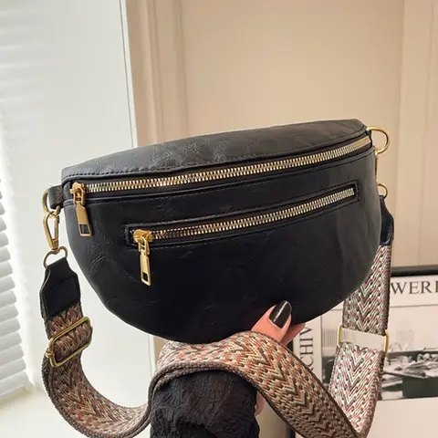 Bohemian Women's Fashion Shoulder Bag, Vintage Outdoor Sports Waist Pack, Fashion Waist Packs, Waist Bags, Dual Zipper Pockets, Casual PU Chest Bag, Adjustable Strap, Casual Bum Bag, Bumbag, Zipper Fanny Pack, Zipper Belt Bag, Versatile Bag