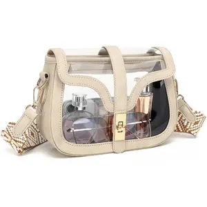 LOXOMU Clear Stadium Bag for Women Crossbody Cute Clear Bag for Stadium Event Concerts, See Through Purse With Guitar Strap