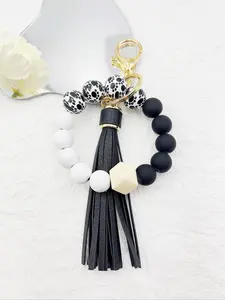 Western Style Pattern Beaded Tassel Decorated Stylish Keychain, Boho Style Keychain for Women & Men Bags, Keys Pendants, Trendy Keychain for Birthday Gift