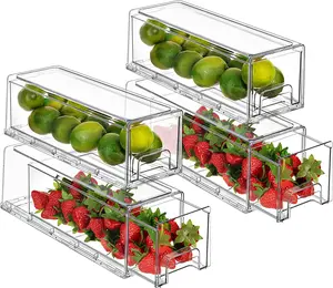 Sorbus Fridge Drawers - 4 and 6 Pack Clear Stackable Pull-Out Refrigerator Organizer Bins - Durable BPA-Free Plastic for Food Storage and Organization
