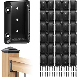 30 Pcs Deck Railing Bracket Connectors for 2"*4" (Actually 1.5"x3.5") Wood Post to Handrail Connection, Railing Connectors with 210 Pcs Galvanized Black Screws for Wooden Stair Fence Railings