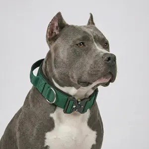 Rugged Forest Green Tactical Dog Collar with Handle - Heavy Duty Anti Pull K9 Training Gear, Quick Release Metal Buckle for Large Dogs, Pitbull, American Bully - Military Olive Padded Collar