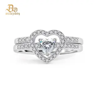 Delzzad Halo Heart Cut Ring Set D Color VVS Synthetic Moissanite Women's Wedding Engagement Promise Ring Marriage Statement Anniversary Valentine's Day Gifts
