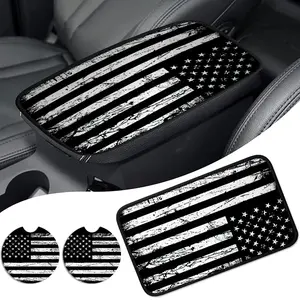 American Flag Pattern Car Center Console Cover & Cup Coasters, Universal Armrest Cover & Non-slip Coasters Car Accessory, Car Interior Decoration Accessories for Men Women, Vehicle, Automotive, Car Decals, Car Interior Set