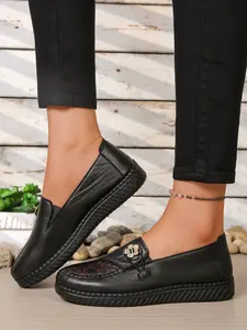 Spring Autumn Soft Sole Mom Shoes, Genuine Leather Mid-Aged Women's Single Shoe, Vintage Floral Slip-On Comfort Casual Leather Shoes