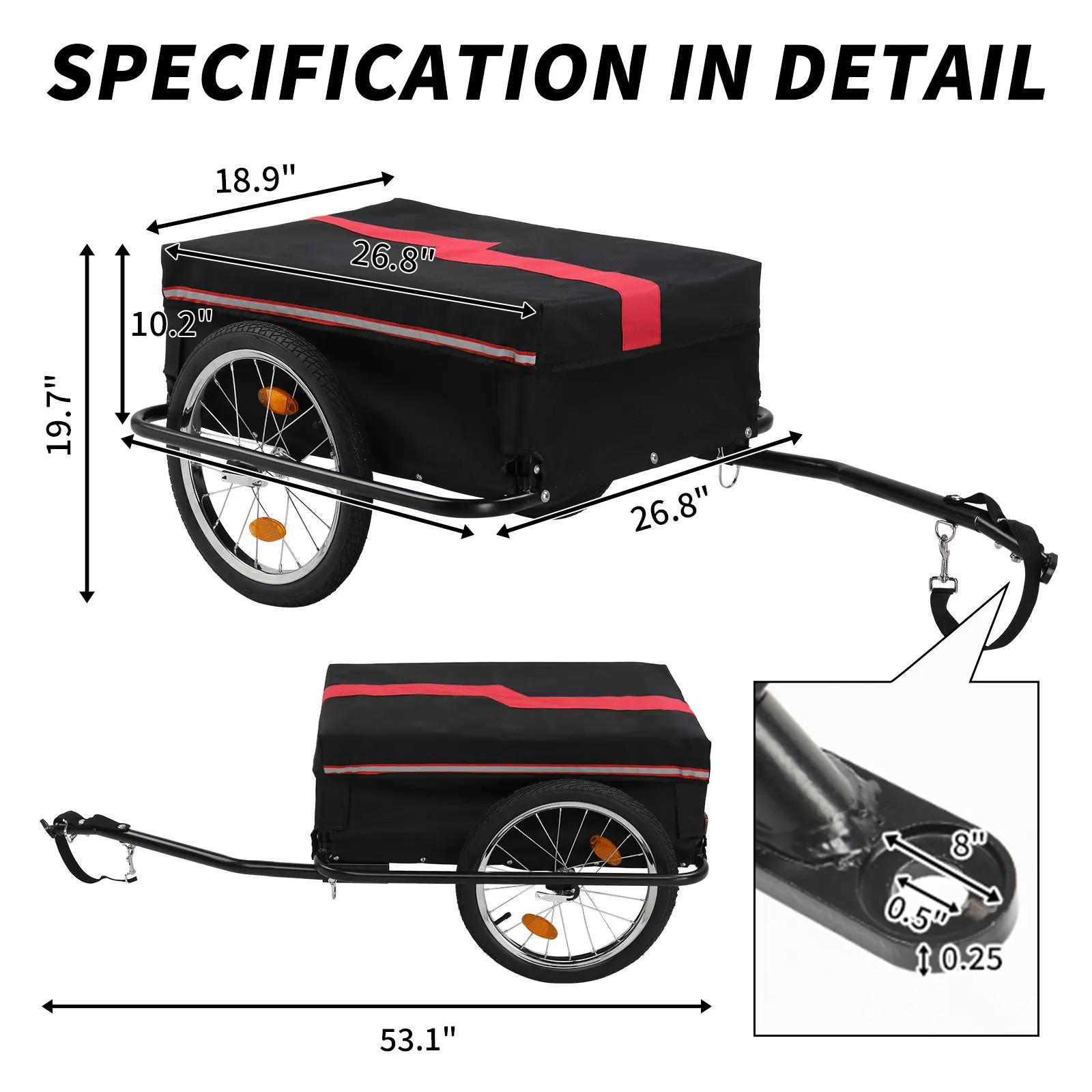 Heavy Duty Bicycle Cargo Trailer - 100KG Load Capacity Foldable Bike Trailer with Quick-Release 16-Inch Wheels, Waterproof Bag for Travel, Camping, Storage