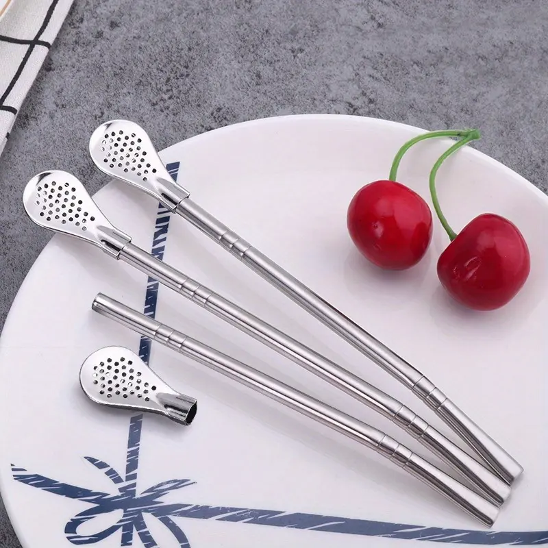 2Pcs Detachable Bombilla Filter Straw Stainless Steel Straw Spoon Tea Filter Yerba mate straw Reusable Drinking Tools Drinkware Bar Access