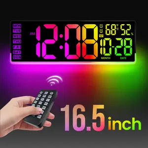 16.5" Modern Square Metal LED Digital Clock - Black, RGB Light, Auto DST, Alarm, Easy-to-Read Home Decor for Classrooms, Bedrooms