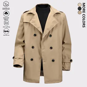 Men's Mid-Length Trench Coat Jacket, Solid Color Double-Breasted Loose Casual Business Style Lapel Coat, Lightweight Comfortable Versatile Long Sleeve Overcoat, Suitable for Spring Autumn Daily Commute and Outdoor Travel Wear