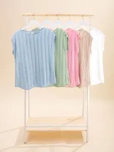 7thRay Women's Solid Textured Cap-Sleeve Pullover Blouse, S-3XL