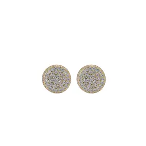 Unisex Hip-Hop Thick Stud Earrings | Copper Micro-Inlaid CZ Double-Layer Round Design
