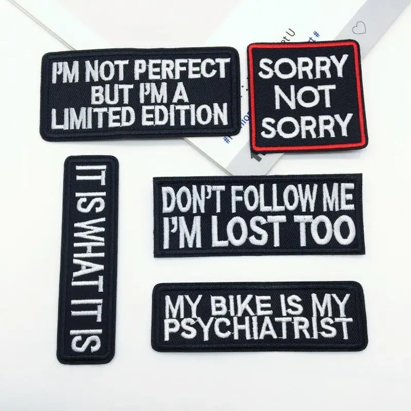 Letter Embroidery Patch, 5 Counts Funny Slogan Embroidery Patch for Backpack Hat, DIY Embroidered Patch for Clothes Decor