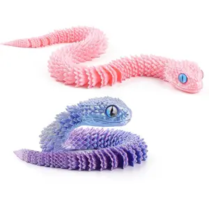 3D Printed Animal Snake Toy Set, Articulated Flexible Snakes, Gradient & Solid Colors