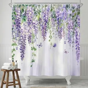 72x72 Inch Waterproof Shower Curtain Set, Non-Slip Bath Mat & Toilet Lid Cover, Pattern, Easy Install Hooks Included