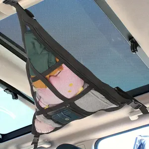 Car Sunroof Cargo Net 31.5"x21.6", Dual Layer Interior Roof Mesh for Vehicles with Three Handles, Ideal for Travel and Camping