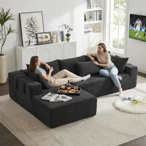 108" Modular Floor Sofa, Midnight Black Chenille Sectional, Flexible Living Room Seating, High Resilience Foam Cloud Couch, Customizable Comfort