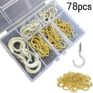 78 Pcs Cup Hooks Screw-in Type, 6 Sizes in Box, Ceiling and Wall Decorative Hanging Hooks